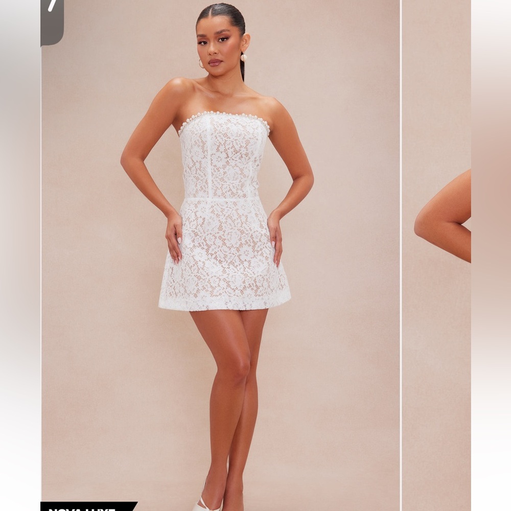 Fashion Nova White Strapless Lace Mini Dress